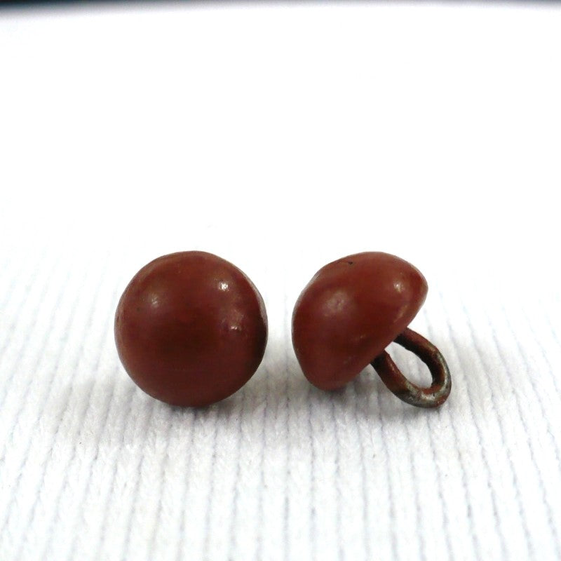 14L 1800s Brick Red Lacquer Shank Shoe Buttons 11/32 Inches Set of 2