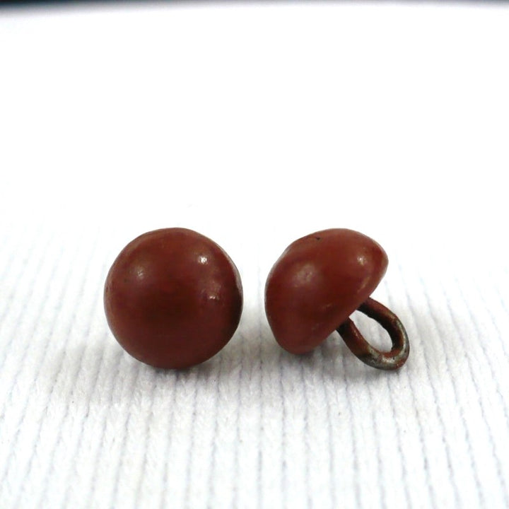 14L 1800s Brick Red Lacquer Shank Shoe Buttons 11/32 Inches Set of 2