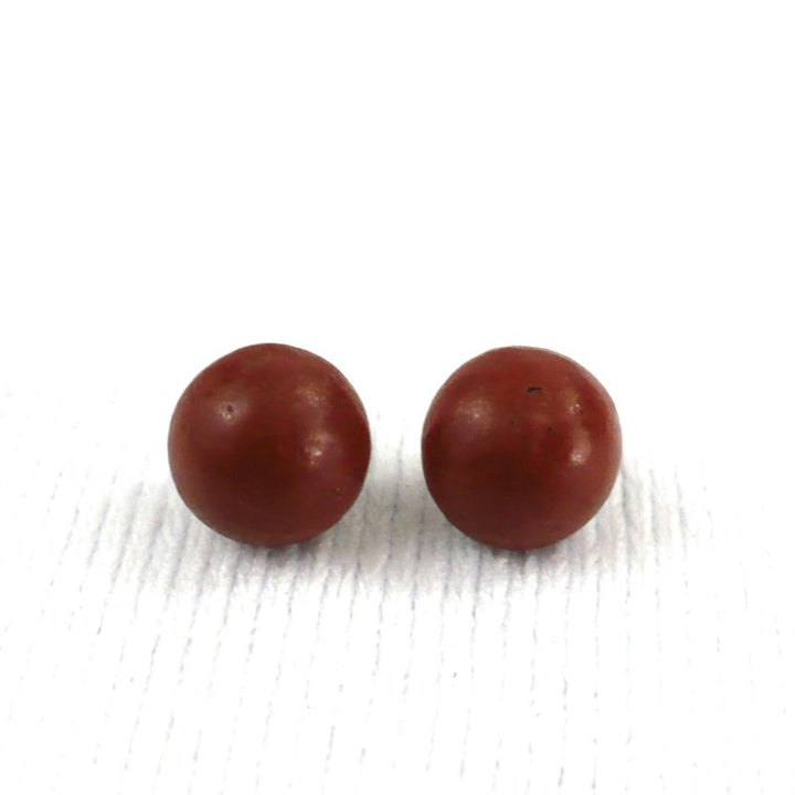 14L 1800s Brick Red Lacquer Shank Shoe Buttons 11/32 Inches Set of 2