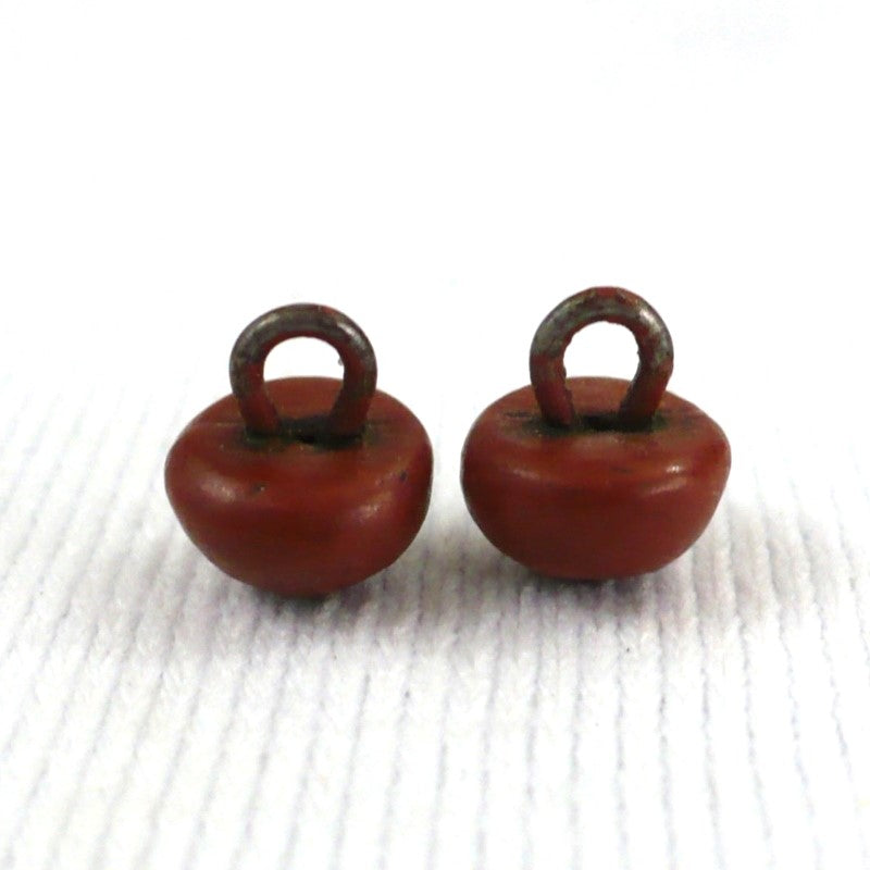 14L 1800s Brick Red Lacquer Shank Shoe Buttons 11/32 Inches Set of 2