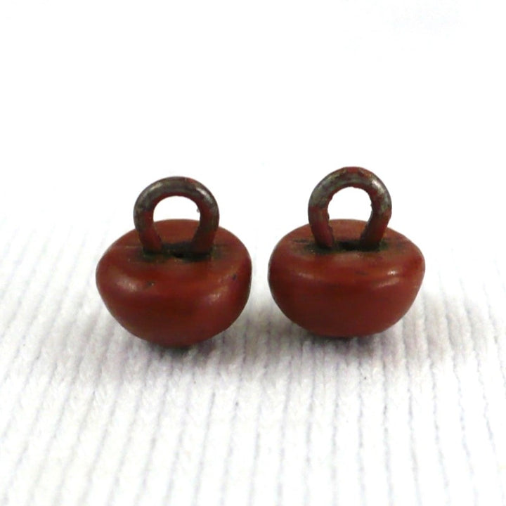 14L 1800s Brick Red Lacquer Shank Shoe Buttons 11/32 Inches Set of 2