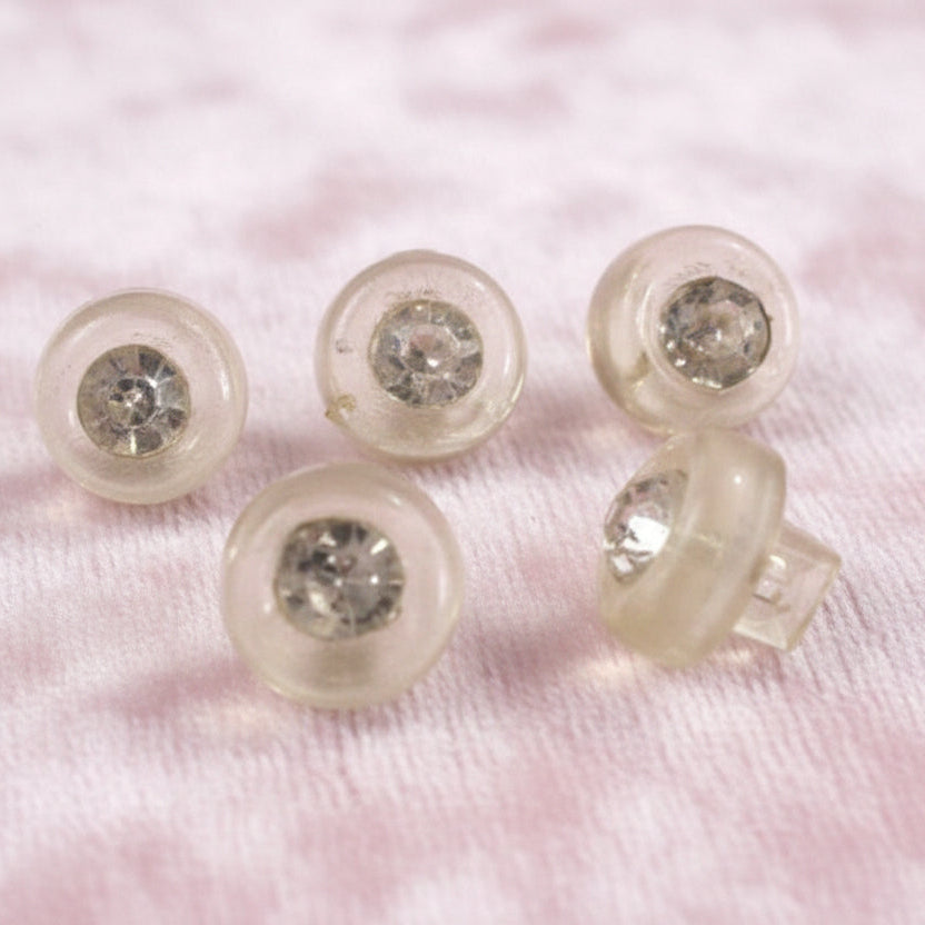14L Set of Five Rhinestone Lucite Blouse Dimi Ball Buttons.