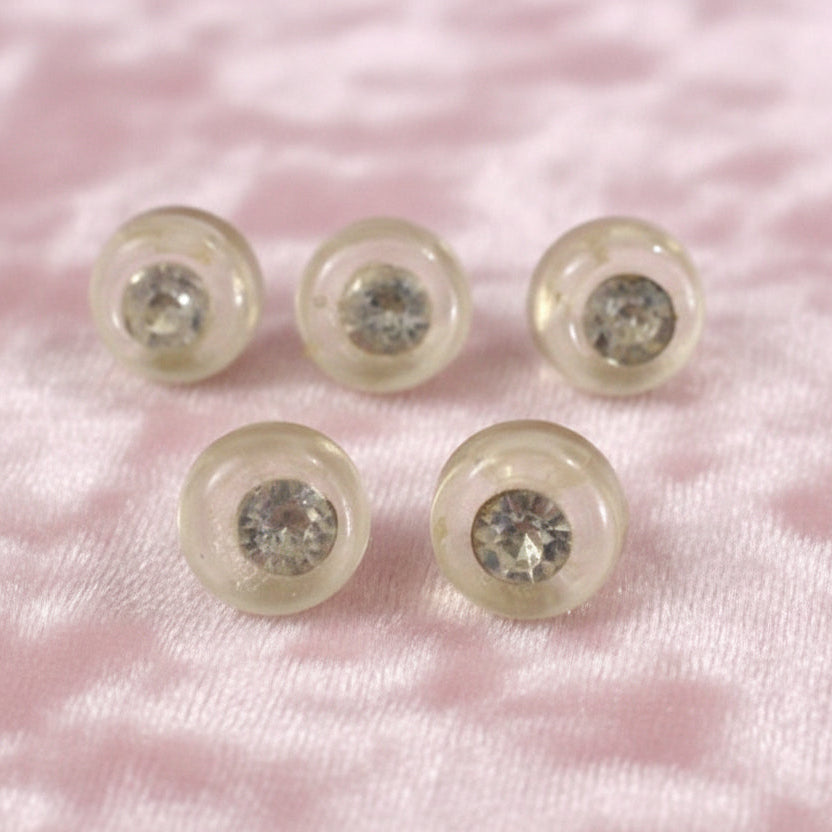14L Set of Five Rhinestone Lucite Blouse Dimi Ball Buttons.