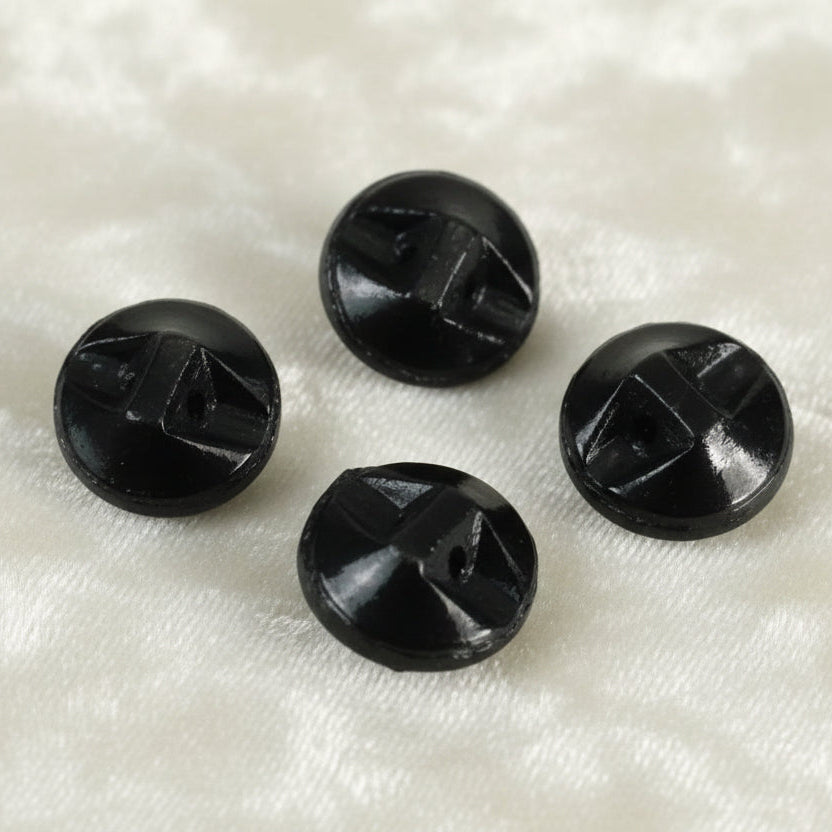 14L Set of Five Czech Hematite Luster Glass Shank Buttons, 3/8"