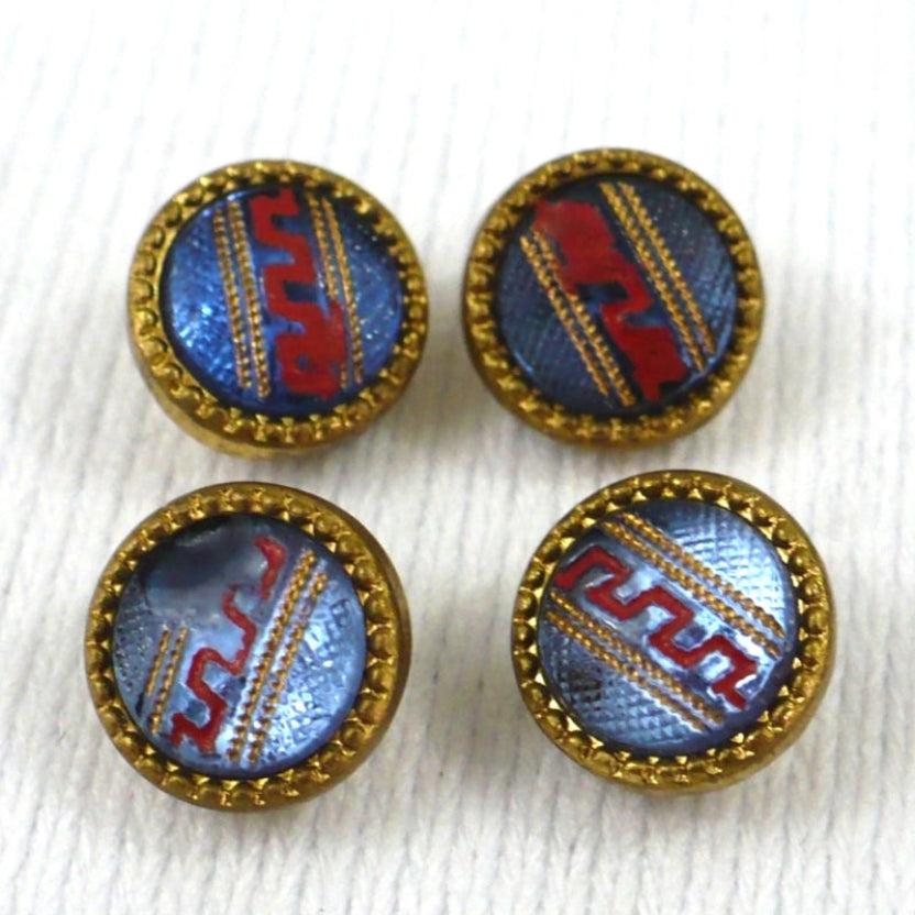 15L Set of Four Small Glass and Metal Tunnel Shank Buttons, 3/8"