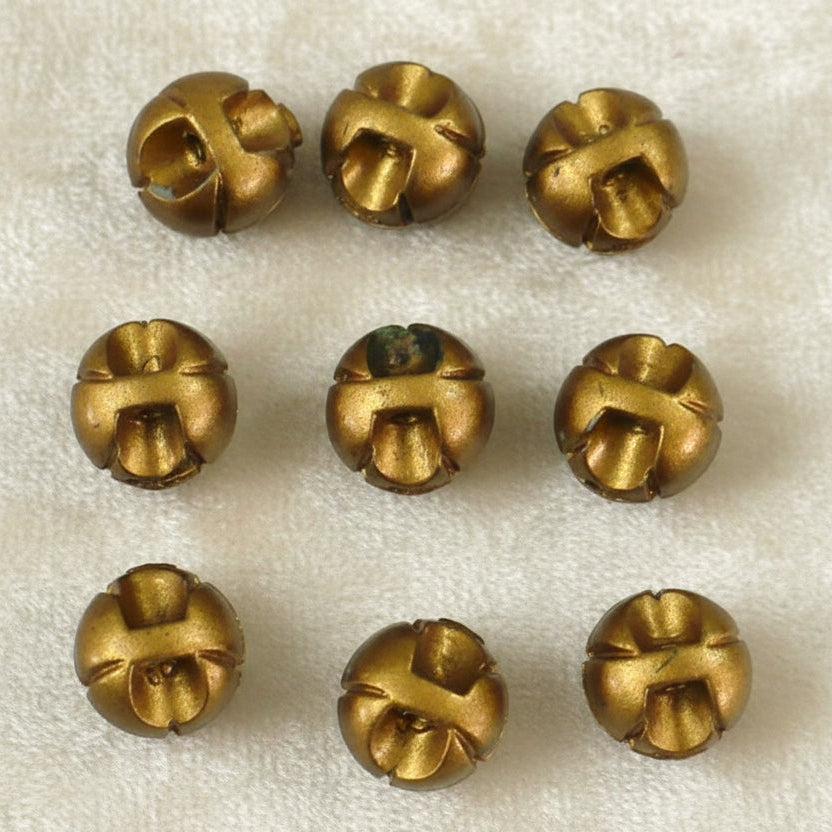 15L Set of Nine 1950s Plastic Brass-tone Rosebud Blouse Buttons, 3/8"