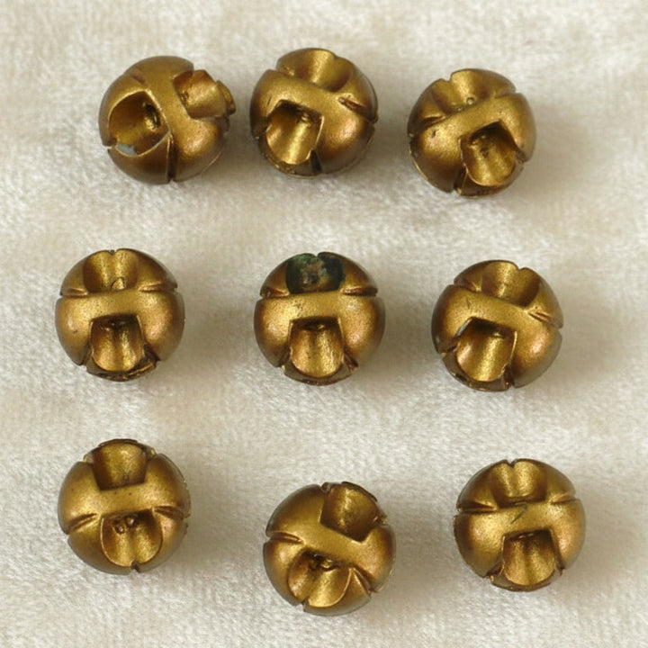 15L Set of Nine 1950s Plastic Brass-tone Rosebud Blouse Buttons, 3/8"