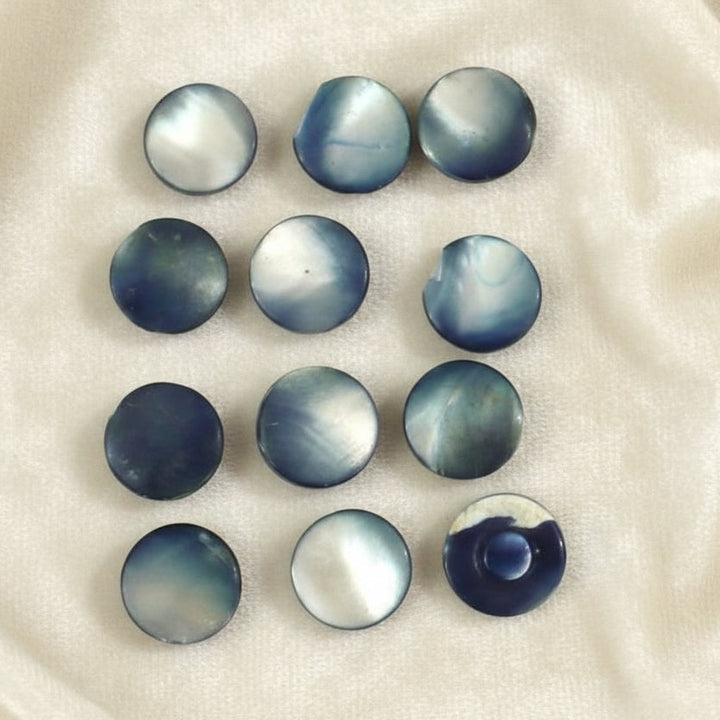 15L Set of Twelve Enhanced Blue Abalone Shell Shank Buttons, 3/8"