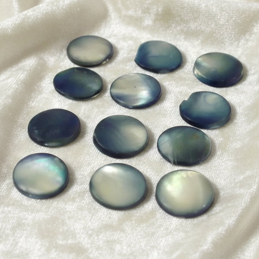 15L Set of Twelve Enhanced Blue Abalone Shell Shank Buttons, 3/8".