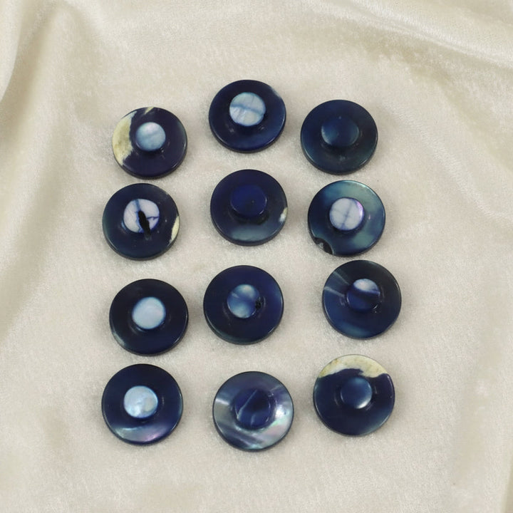 15L Set of Twelve Enhanced Blue Abalone Shell Shank Buttons, 3/8".