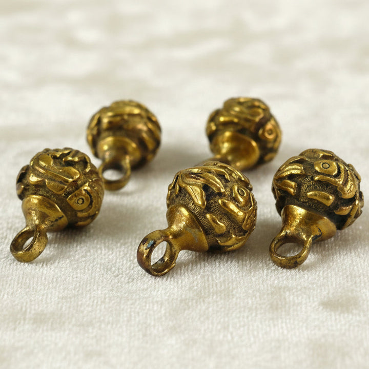 16L Set of Five Chinese Fish Brass Peasant Robe or Surcoat Buttons, 3/8".
