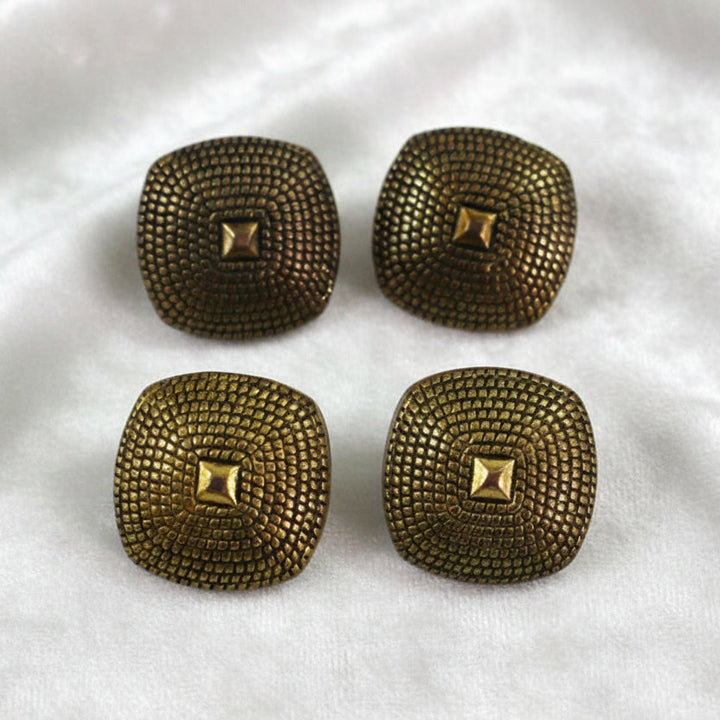 18L Set of Four Plastic Metallic Brass and Black Fashion Shank Buttons, 1/2"