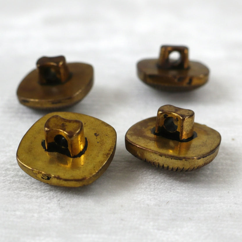 18L Set of Four Plastic Metallic Brass and Black Fashion Shank Buttons, 1/2"
