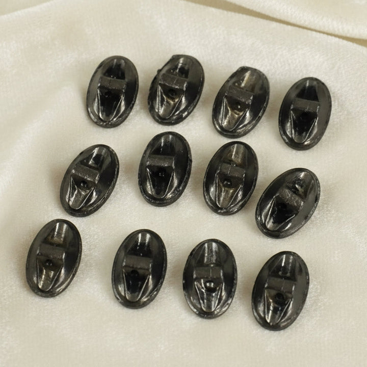 16L Set of Twelve Faceted Hematite  Luster Glass Oval Buttons, 3/8"