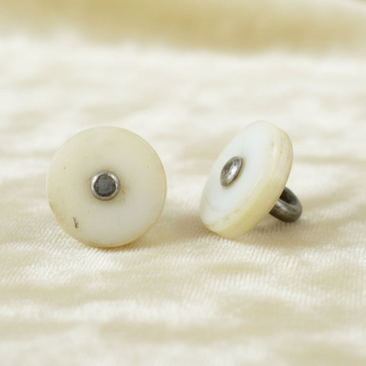 16L Set of Two Small White Bone Pin Shank Buttons, 3/8".