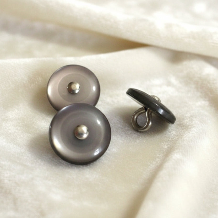 18L Set of Three Small Gray Glass Pin Shank Buttons, 1/2".