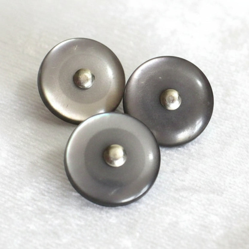 18L Set of Three Small Gray Glass Pin Shank Buttons, 1/2".