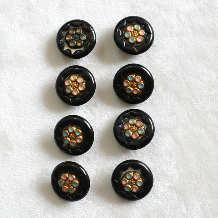 20L Set of Eight Victorian Bohemian Enamel Shank  Buttons, 1/2".