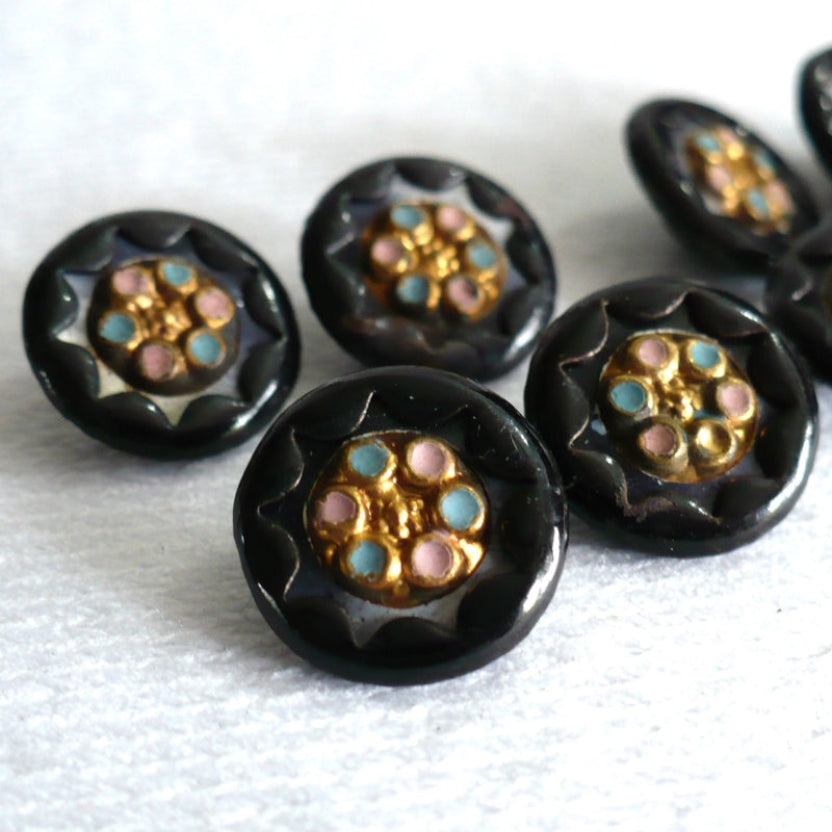 20L Set of Eight Victorian Bohemian Enamel Shank  Buttons, 1/2".