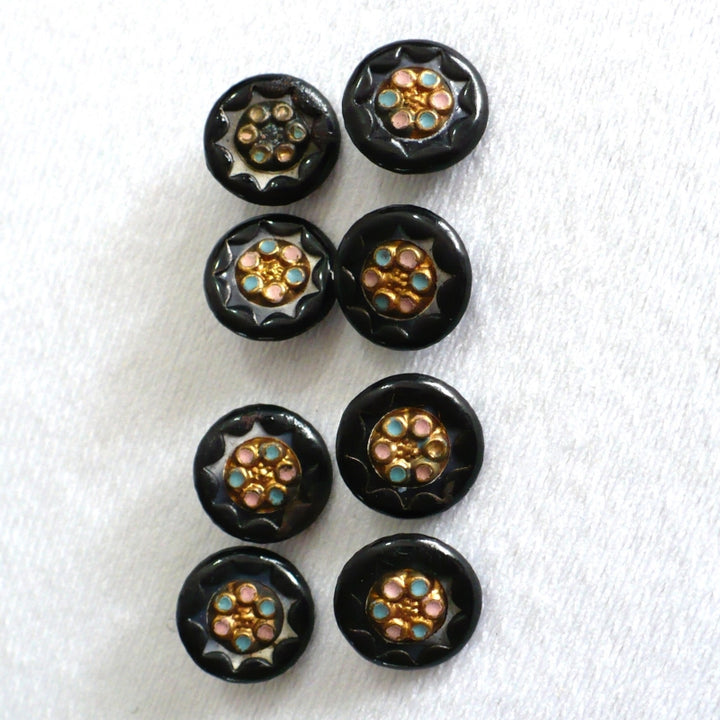 20L Pink & Black Glass Shank Buttons