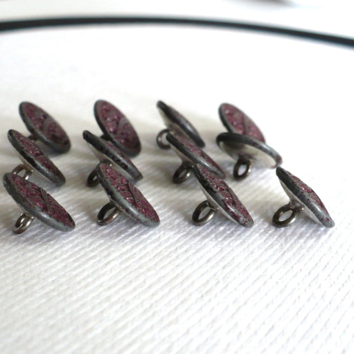 21L Set of 12 Antique Pierced Metal Shank Buttons, 1/2"