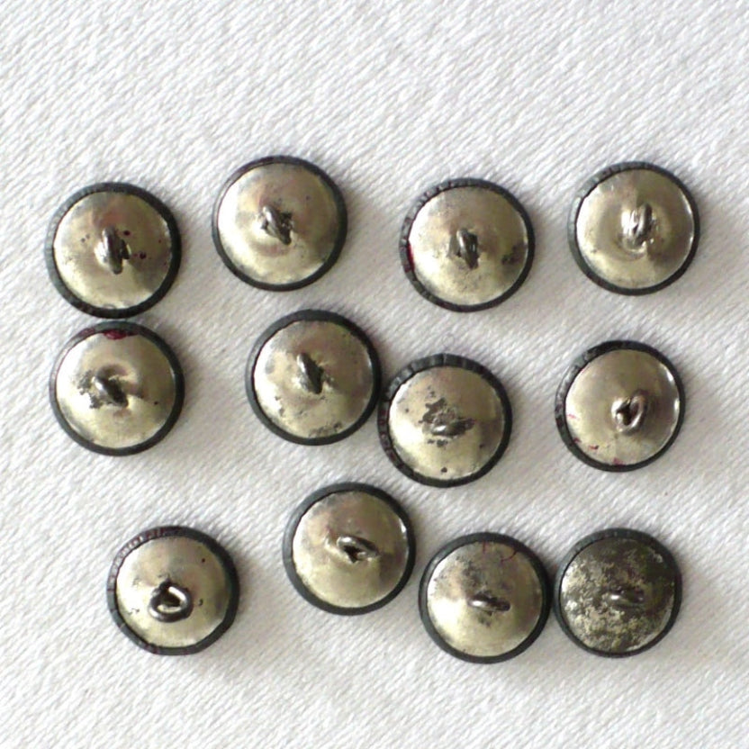 21L Set of 12 Antique Pierced Metal Shank Buttons, 1/2"