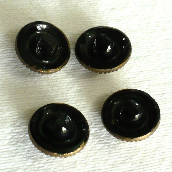 21L Set of Four Metallic Gold Luster Black Glass Shank Buttons, 17/32".