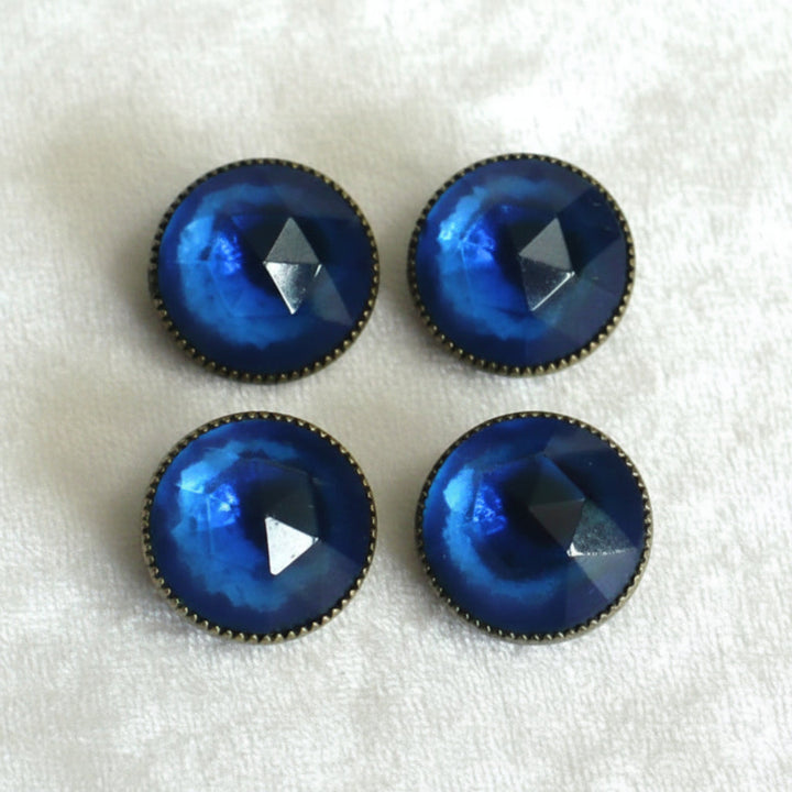 22L Set of Four Cobalt Blue Glass Shank Buttons, 9/16"