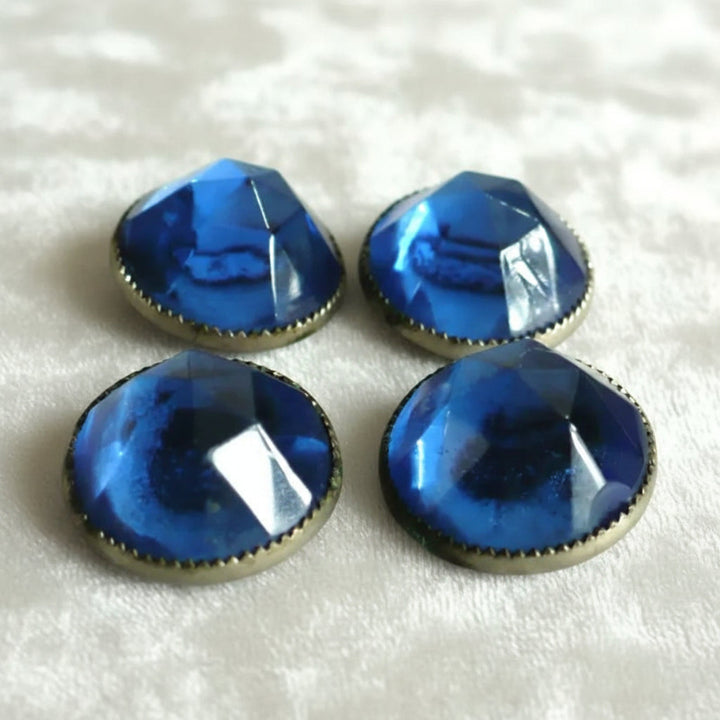 22L Set of Four 1930s Cobalt Blue Glass Shank Buttons, 9/16"
