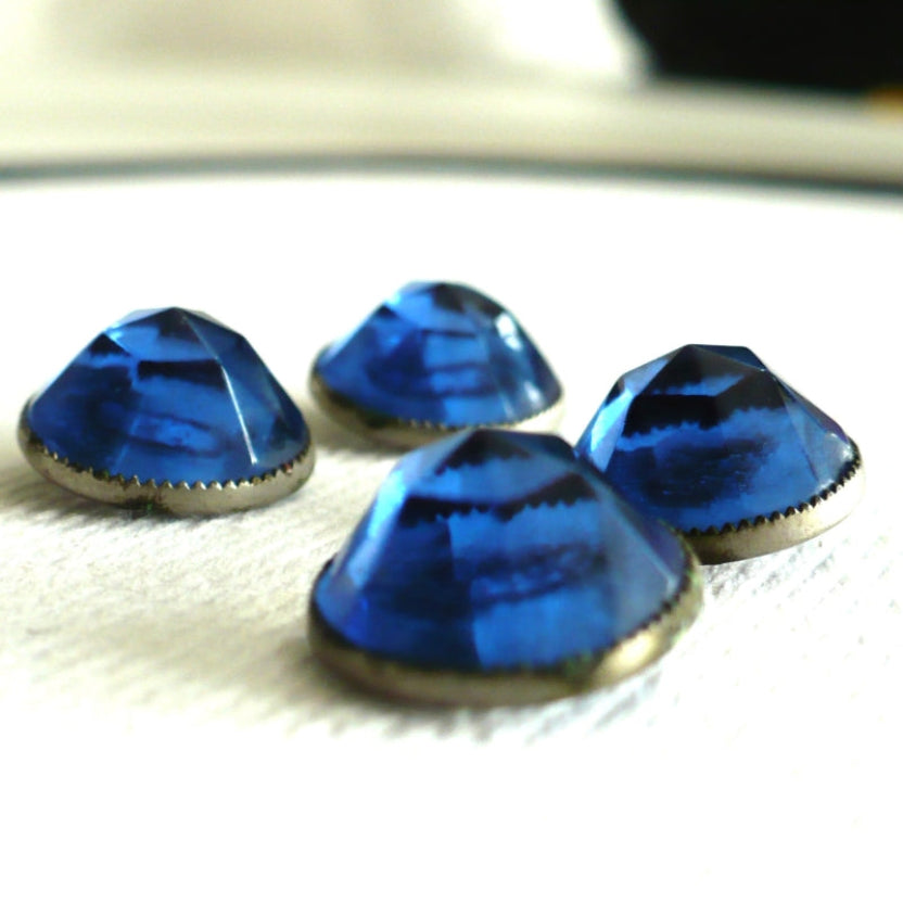 22L Set of Four Cobalt Blue Glass Shank Buttons, 9/16"