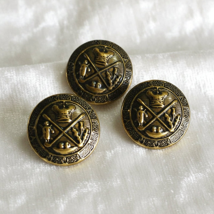 30L Set of Three Victorian Royal Blackheath Golf Society Metal Shank Buttons, 3.4"