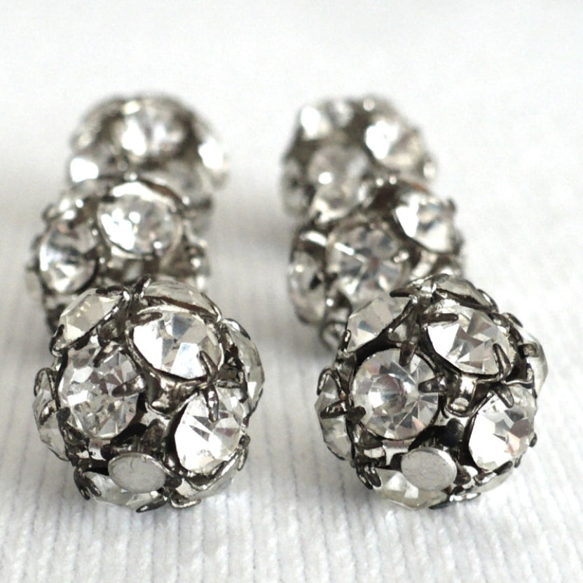 19L Vintage Set of Six Fashion Prong-set Rhinestone Ball Buttons, 1/2".