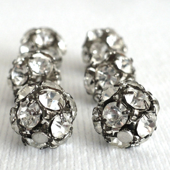 19L Vintage Set of Six Fashion Prong-set Rhinestone Ball Buttons, 1/2".