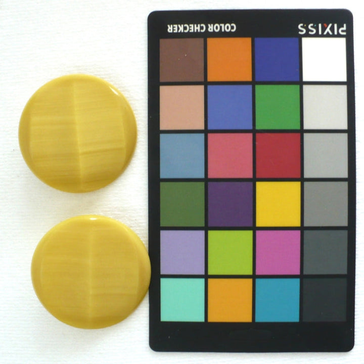69L Set of Two Mid Century Mustard Yellow Coat Buttons 1 3/4".