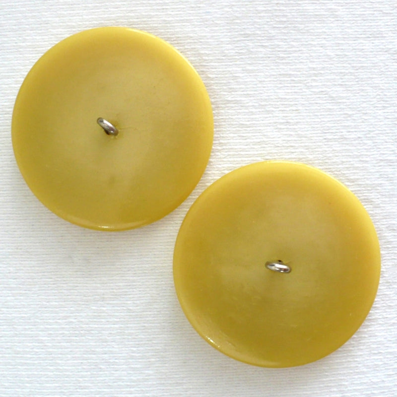 69L Set of Two Mid Century Mustard Yellow Coat Buttons 1 3/4".