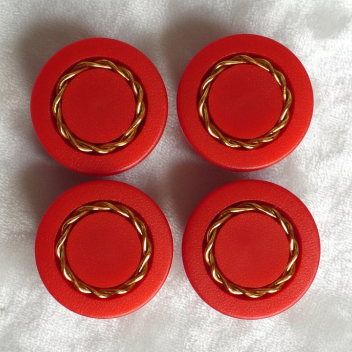 31L Set of Four Red w/Gold Rope Inlay Shank Fashion Buttons, 3/4"