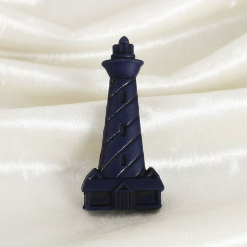 64L Navy Blue Lighthouse 1950-60s Kiddie Novelty Button 1 5/8".
