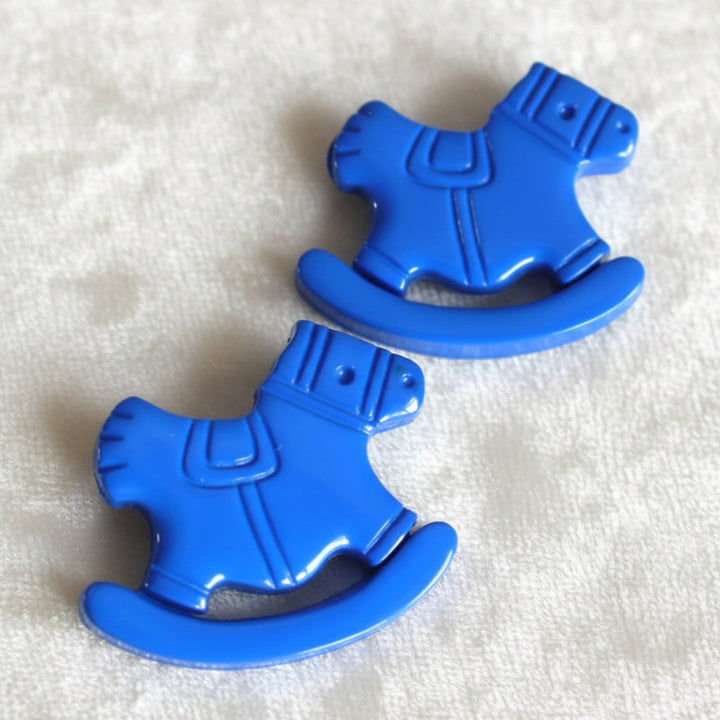 36L Pair of Blue Rocking Horses 1950-60s Novelty Kiddie Buttons 7/8" 