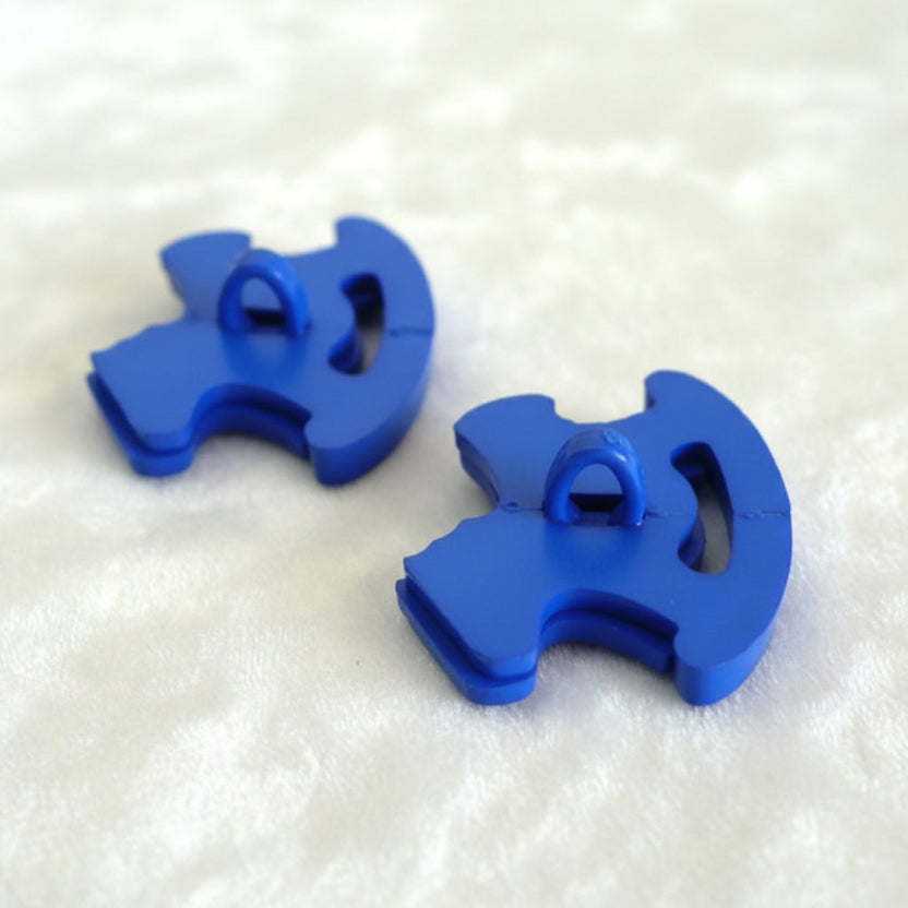 36L Pair of Blue Rocking Horses 1950-60s Novelty Kiddie Buttons 7/8" , backs.