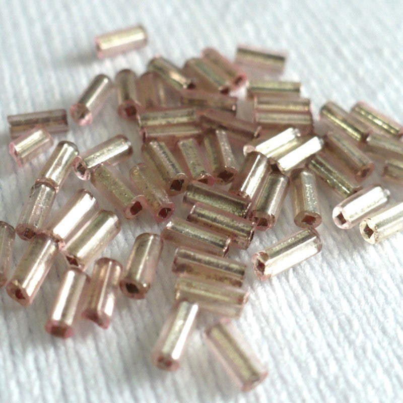 1920s Vintage 1.5x4.5mm Pink Mercury Glass Bugle Beads 1.5 grams