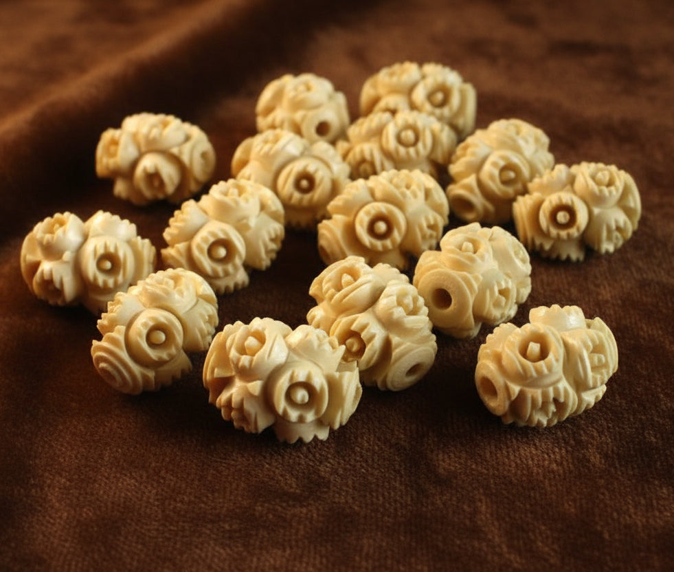 15L 1930s French Ivory Celluloid Beads 12.5 by 16 mm