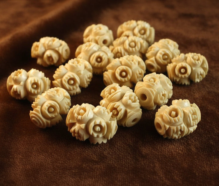 15L 1930s French Ivory Celluloid Beads 12.5 by 16 mm