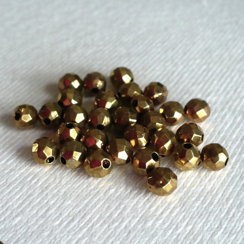 28 - 1910s Vintage 5.5mm Faceted Brass Beads