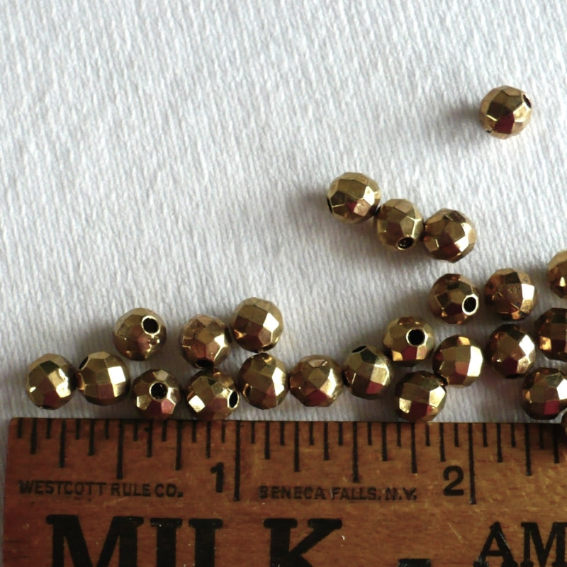 28 - 1910s Vintage 5.5mm Faceted Brass Beads