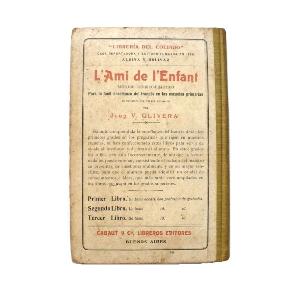 Nociones de Lengua Francesa Para Las Escuelas by Mantilla, 1914, back cover.