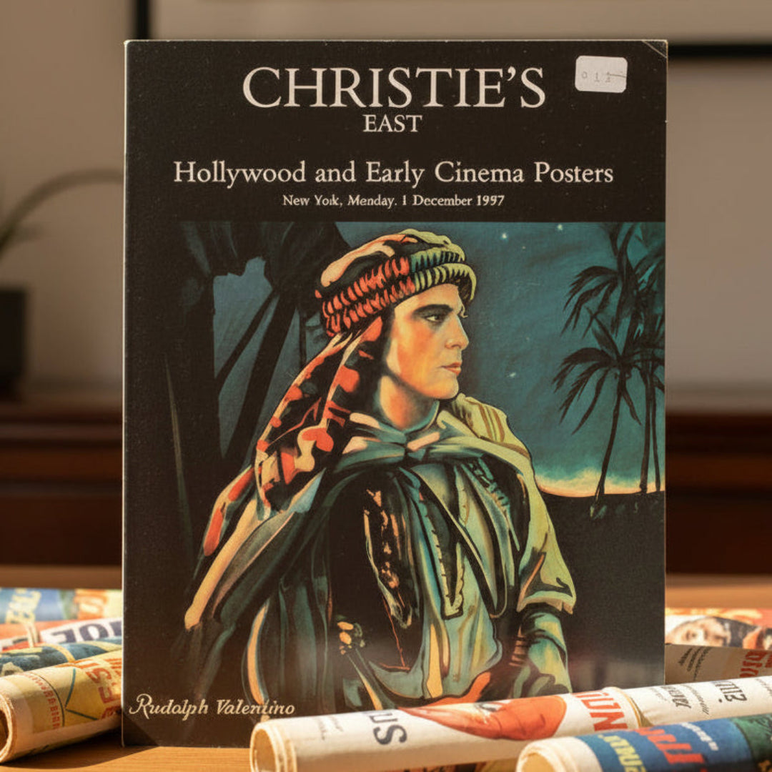 Christie's East poster for Hollywood and Early Cinema Posters featuring a painting of a person with a headdress.