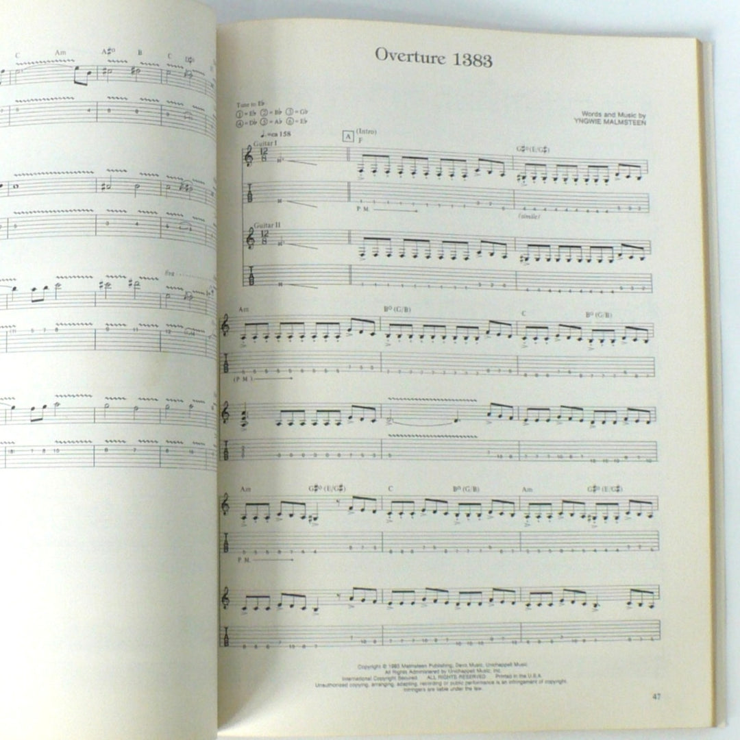 Guitar tablature and notation for Overture 1383 from Yngwie Malmsteen Marching Out 1987 guitar .book