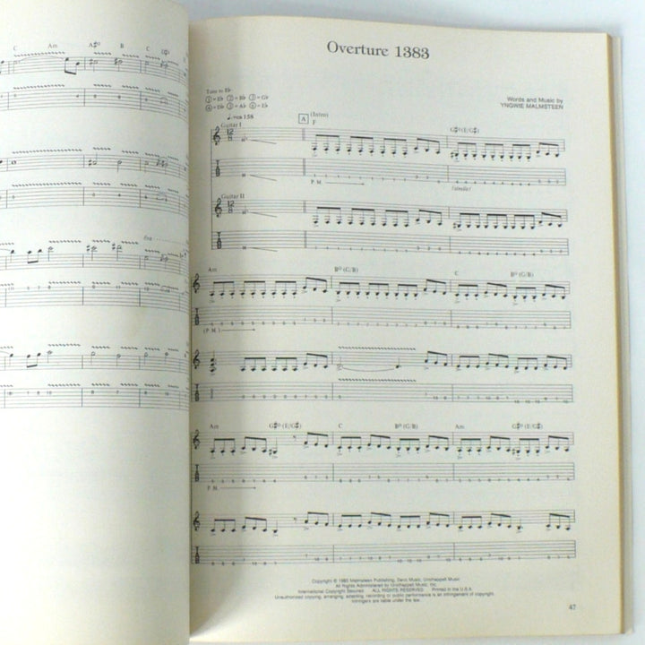 Guitar tablature and notation for Overture 1383 from Yngwie Malmsteen Marching Out 1987 guitar .book