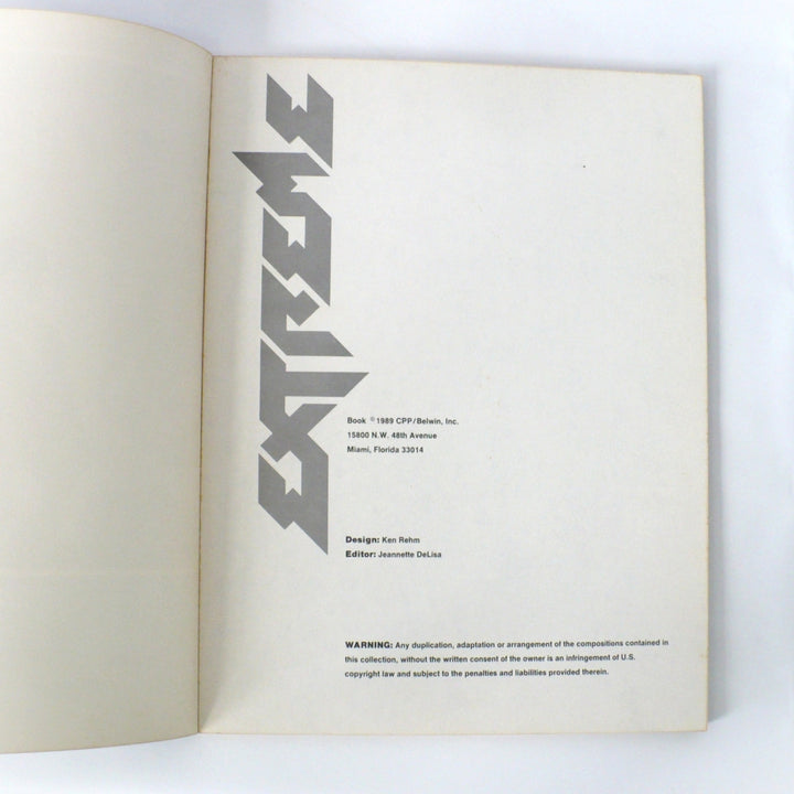 Title page of 1989 Extreme self-titled debut guitar tab book, published by CPP/Belwin, Inc. featuring the Extreme band logo.