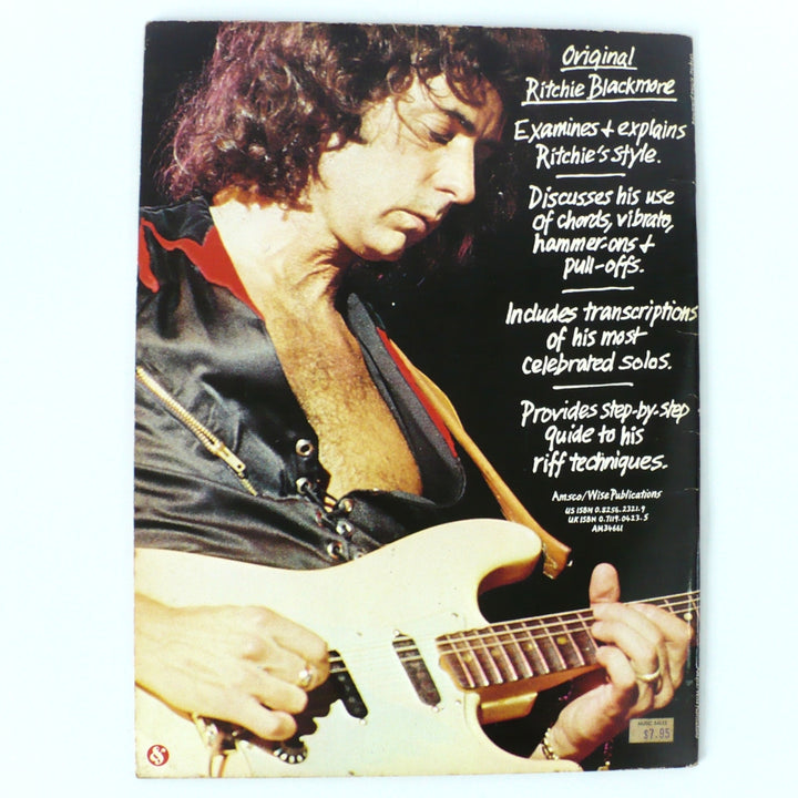 Back cover of the 1987 Original Ritchie Blackmore guitar book listing compositions from Deep Purple and Rainbow alongside the Amsco Publications imprint.